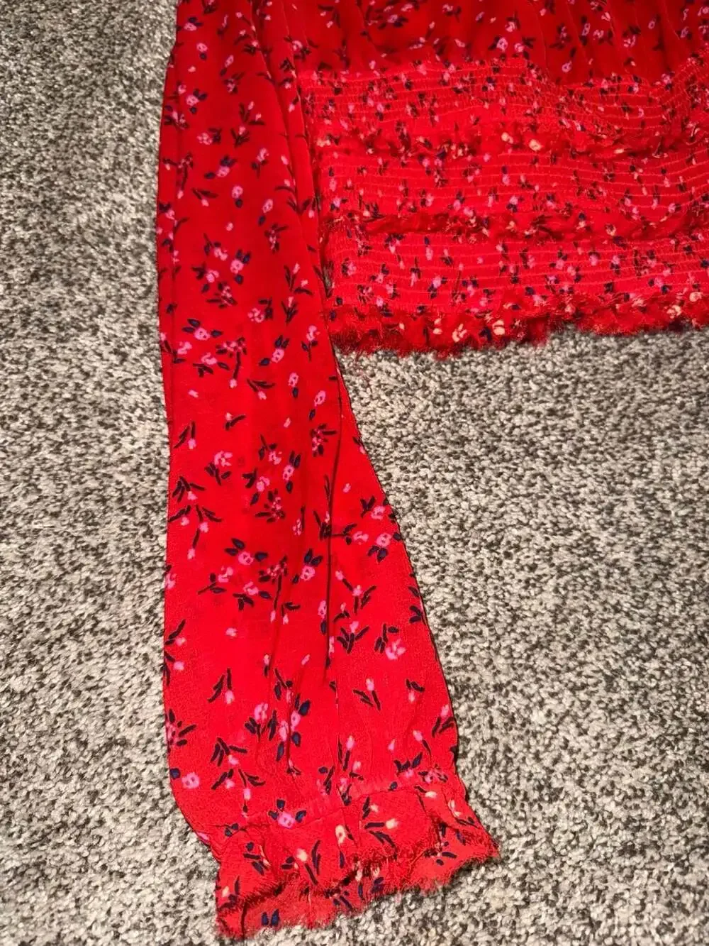 Free People Lolita Red Floral Long Sleeve Smocked Blouse
